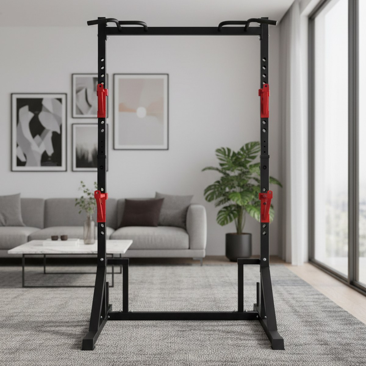 Home Gym Gym Equipment - رف قوة قابل للتعديل مع قضيب