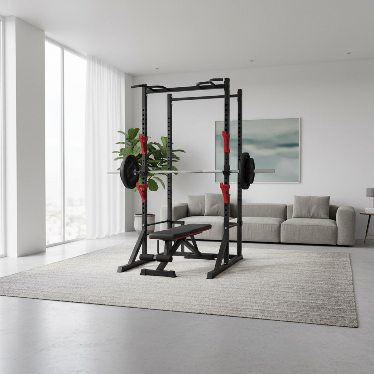 رف قوة قابل للتعديل مع قضيب سح - مراجعة Home Gym Gym Equipment وسعره