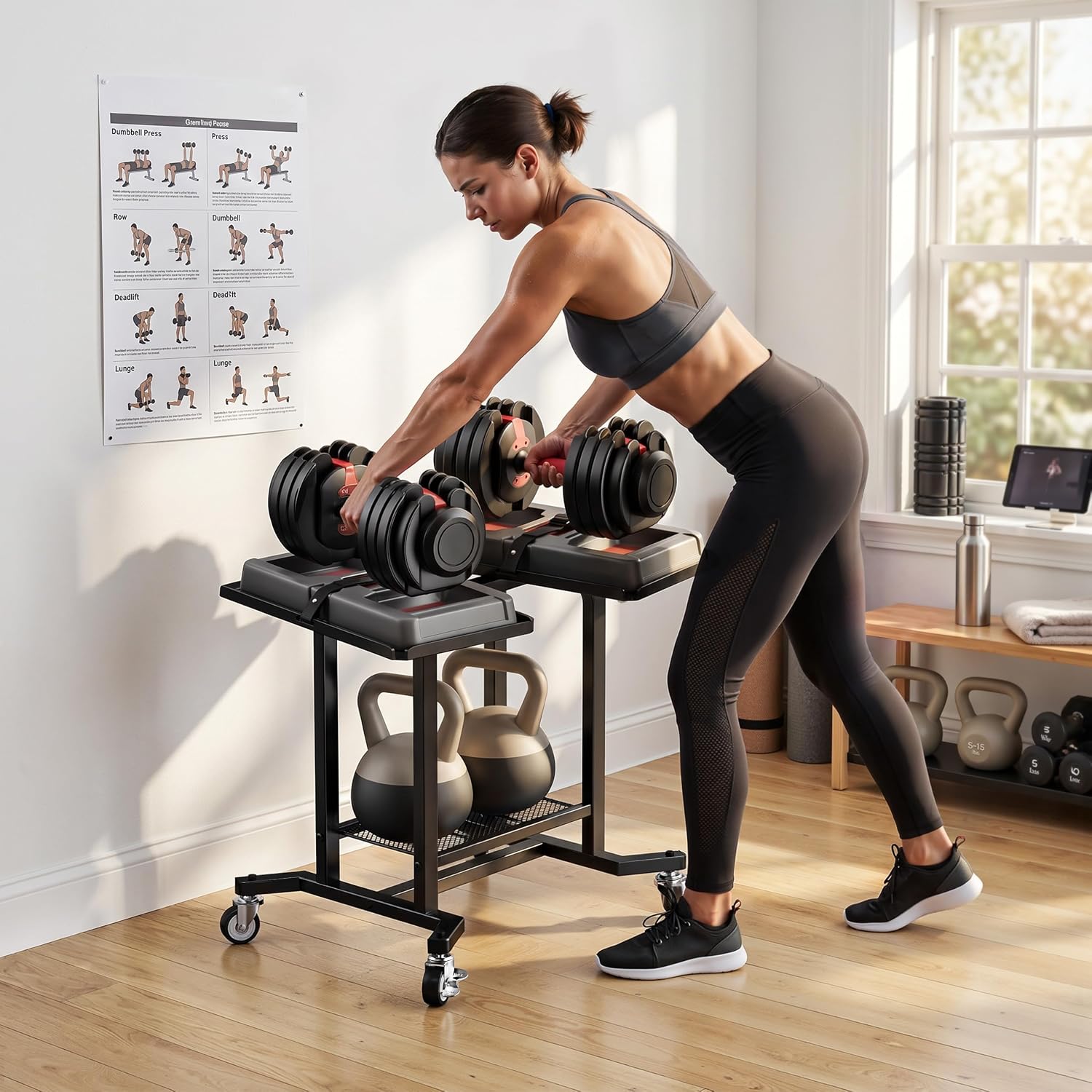حامل دمبل قابل للتعديل، رف تخز - مراجعة Home Gym Rubber Flooring وسعره